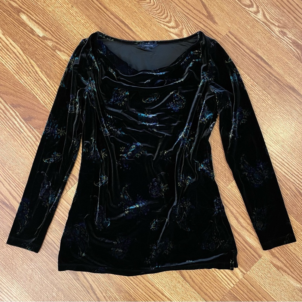 Lands’ End Velvety Paisley Cowl Neck Tunic Blouse Women’s XS 2-4